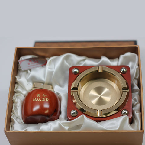 Rose & Brass Ash Tray and Lighter Deskset - Square