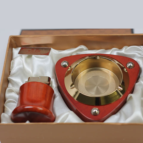 Rose & Brass Ash Tray and Lighter Deskset - Triangle